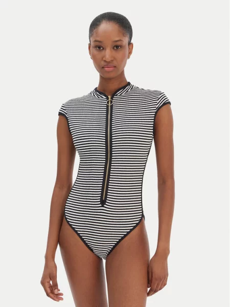 Seafolly jednodielne plavky dámske Cap Sleeve Zip Front čierna