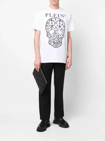 Raštuotas marškinėliai Philipp Plein apvaliu kaklu balta