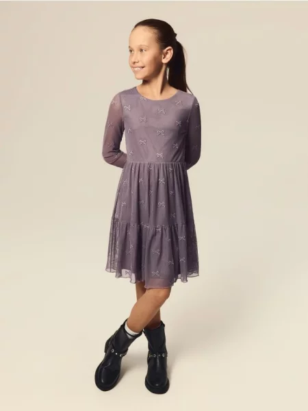 Reserved Rochie din tul cu fundițe violet-prună violet