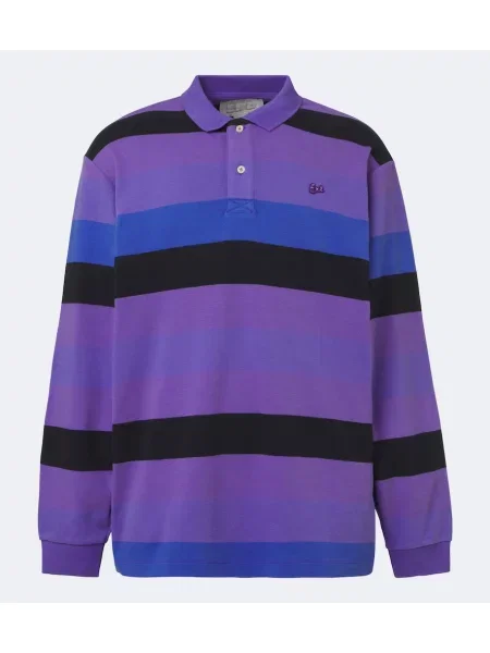 Tricou polo Erl cu dungi din jerseu violet