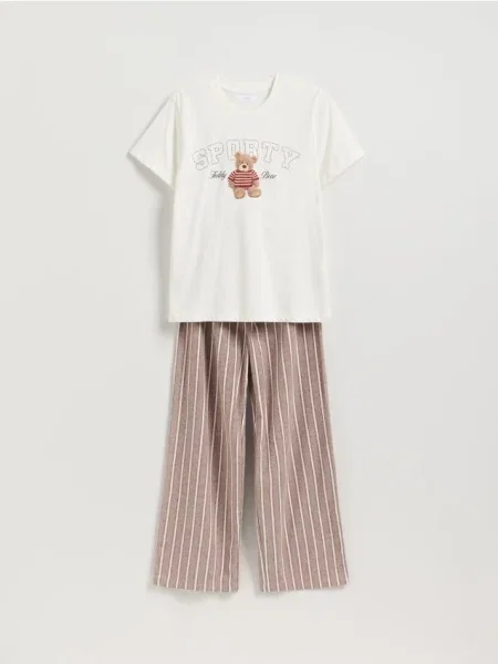 Reserved Set pijama din două piese cu imprimeu cafeniu