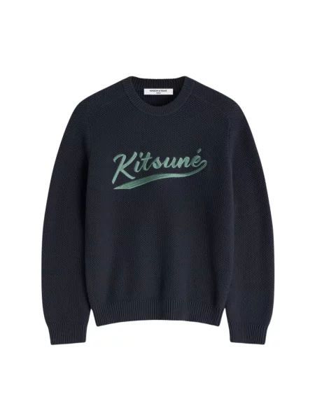 Haftowany sweter Maison Kitsune z siateczką niebieski