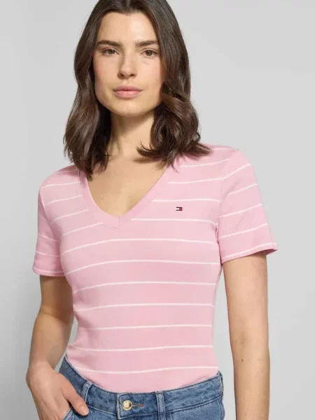 T-shirt Slim Fit z czystej bawełny Tommy Hilfiger różowa