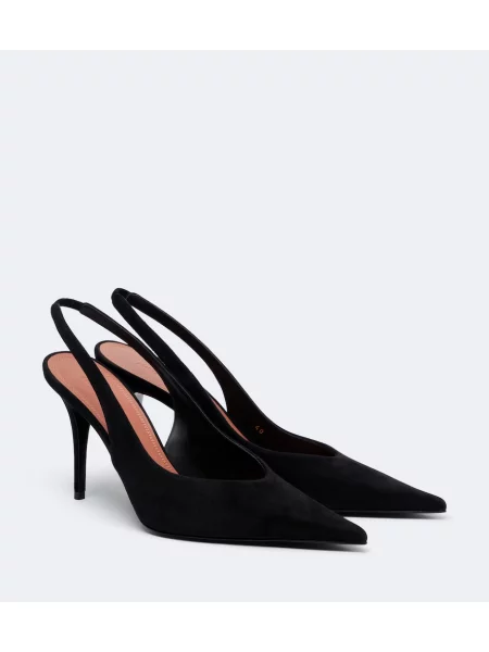Pantofi cu toc Amina Muaddi din piele de căprioară slingback negru