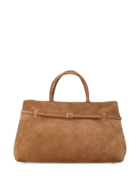 Geantă shopper Manu Atelier din piele de căprioară cu cataramă maro