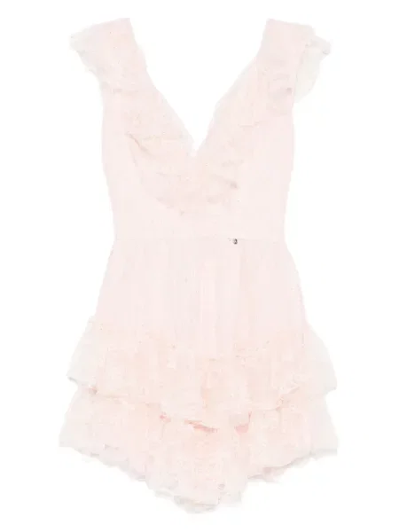 Mała sukienka mini Nissa koronkowa garniturowa różowa