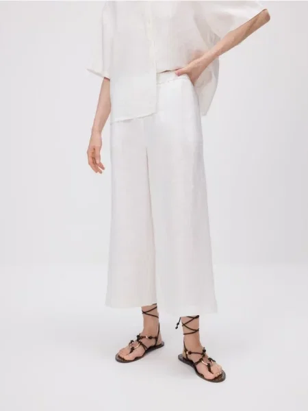 Reserved Лляні штани кюлоти білий