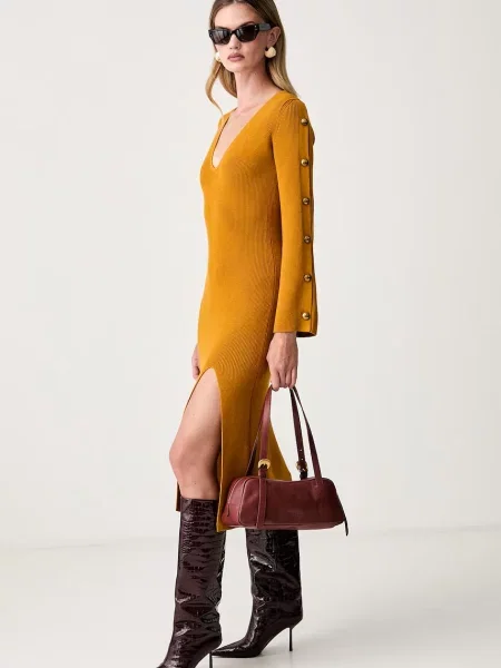 Elisabetta Franchi rochie tricotată cu vâscoză galben