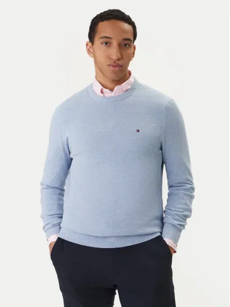 Tommy Hilfiger Pulover Essential celest albastru