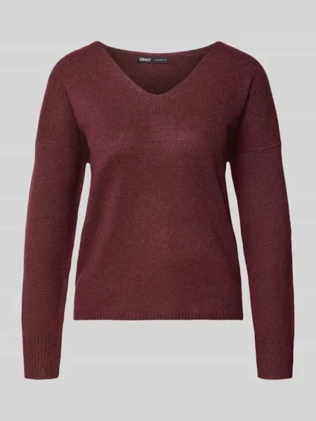Sweter o kroju regular fit z dekoltem w serek model ‘RICA LIFE’ Only bordowy