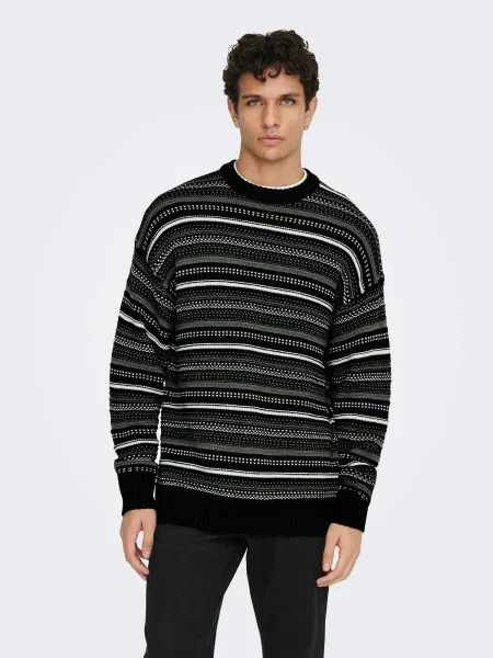 Only & Sons Pulover ONSROY gri / negru alb
