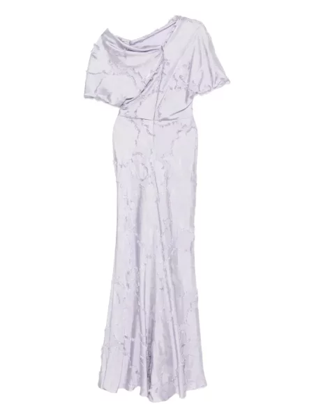 Rochie Amsale cu model floral din jacard violet