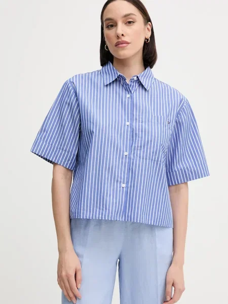 Tommy Hilfiger koszula fioletowy relaxed z kołnierzykiem klasycznym niebieska