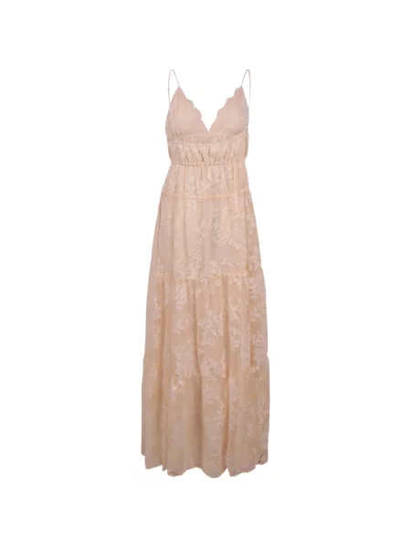 Rochie maxi Ermanno Firenze cu model floral din dantelă roz
