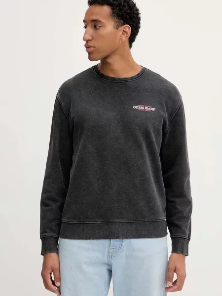 Bombažen pulover Guess Jeans siva