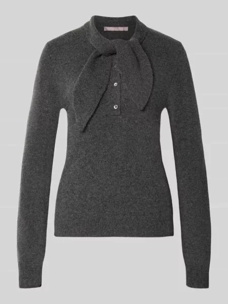 Sweter z dzianiny z mieszanki wełny z kokardą i listwą guzikową Christian Berg Woman Selection