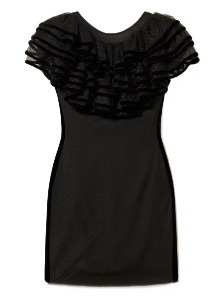 Rochie Twinset cu volane din tul de costum negru