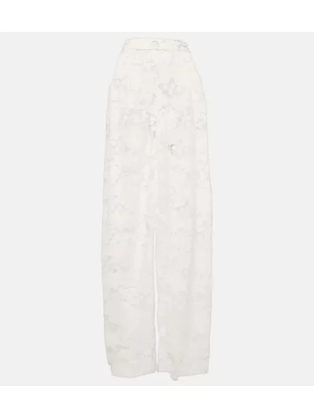 Pantaloni Oscar De La Renta cu talie înaltă din dantelă alb