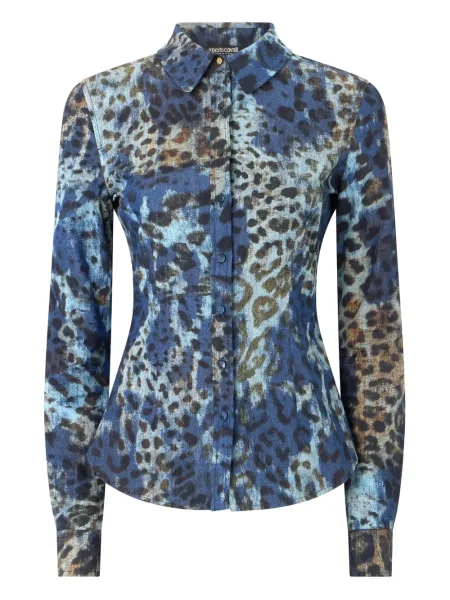 Cămașă Roberto Cavalli cu imagine cu model leopard albastru