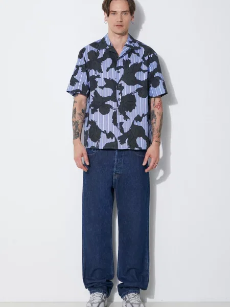Neil Barrett koszula Boxy Bold Flowers Print Short Sleeve Shirt regular niebieski
