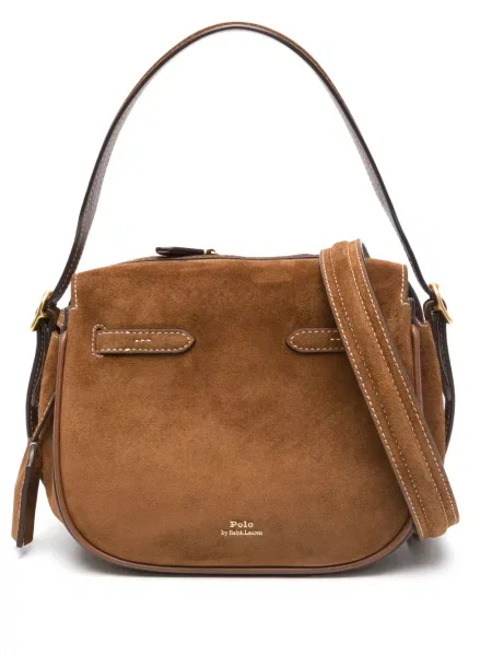 Geantă de mână Polo Ralph Lauren din piele de căprioară maro