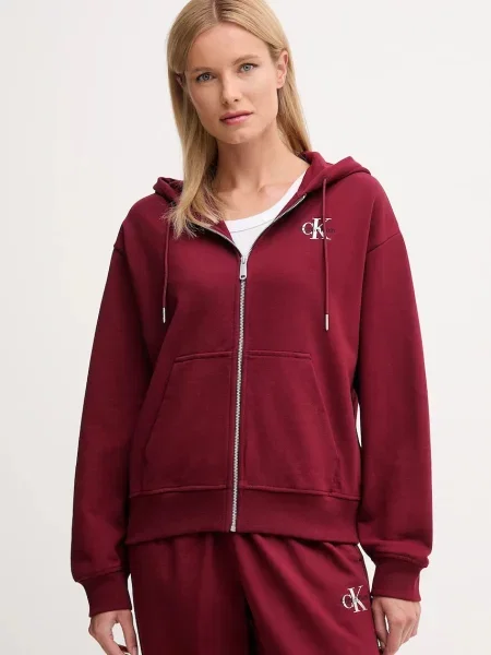 Calvin Klein Jeans bluza z kapturem z nadrukiem bordowy
