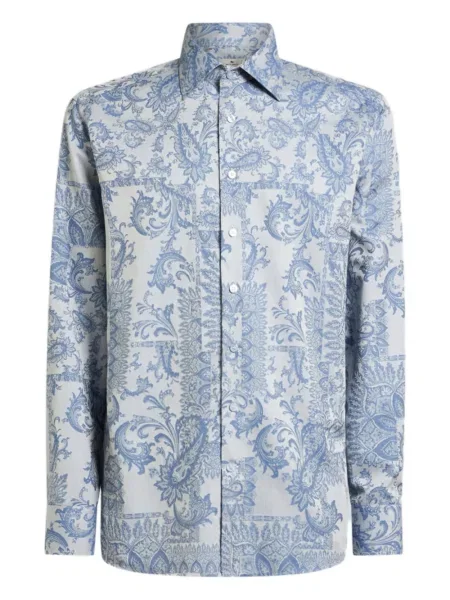 Cămașă Etro cu model paisley din jacard albastru