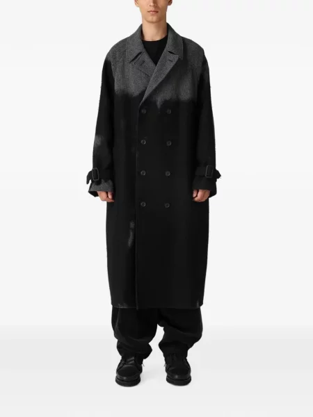 Двуредно палто Yohji Yamamoto с десен рибена кост черно