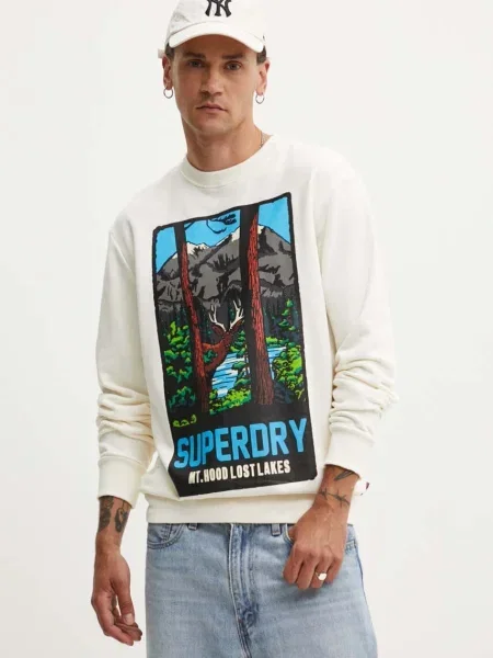 Суитчър Superdry с принт бежово