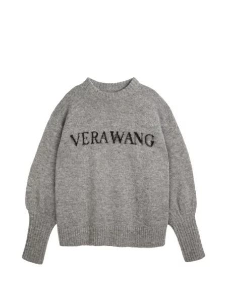 Pulover Vera Wang cu decolteu rotund cu autograf gri