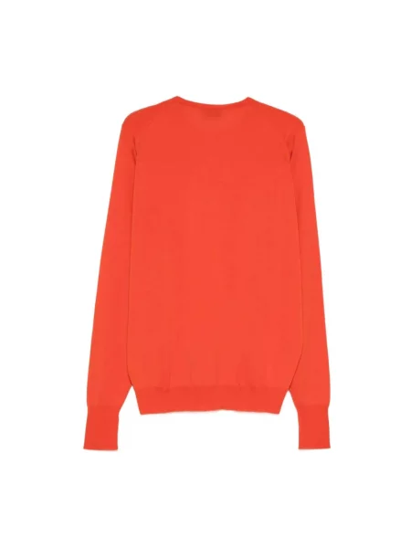 Sweter John Smedley wełniany z okrągłym dekoltem pomarańczowy