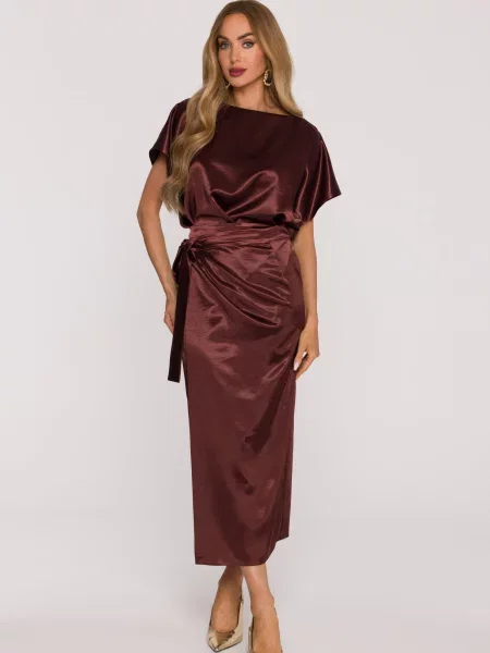 Rochie Made Of Emotion din satin cu legături maro