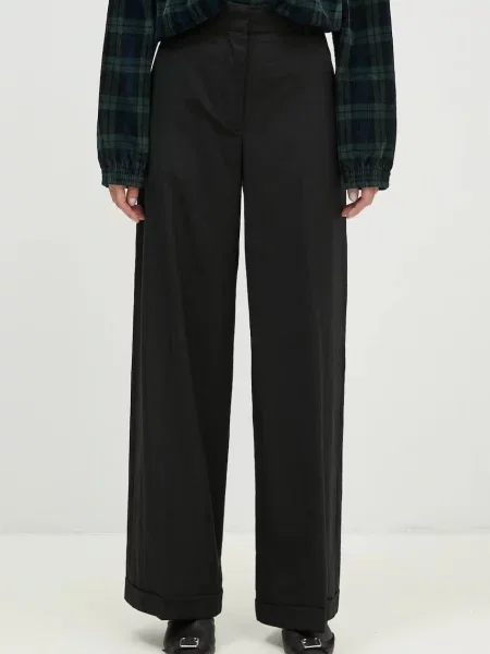 Kenzo pantaloni de lână Solid Tailored Pants drept high waist negru