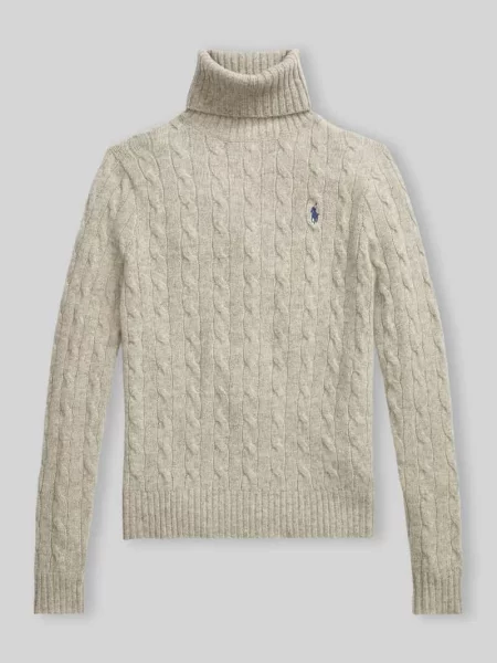 Polo Ralph Lauren sweter wełniany szary lekki z golfem beżowy