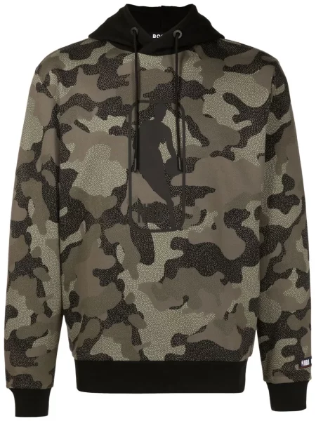 Камуфлажен суичър с качулка Boss зелено
