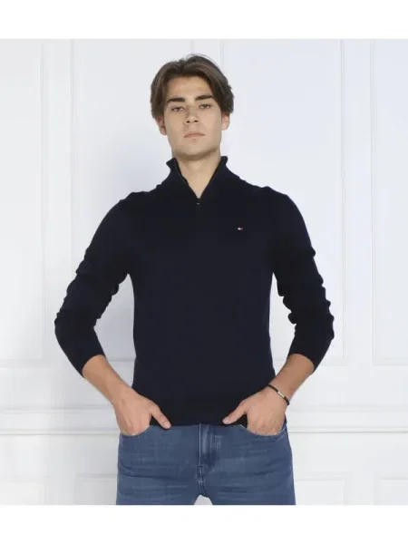 Tommy Hilfiger Pulover ZIP MOCK cu adaos de cașmir