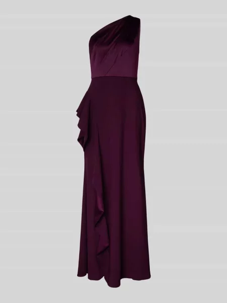 Sukienka wieczorowa o kroju na jedno ramię z falbanami Adrianna Papell bordowa