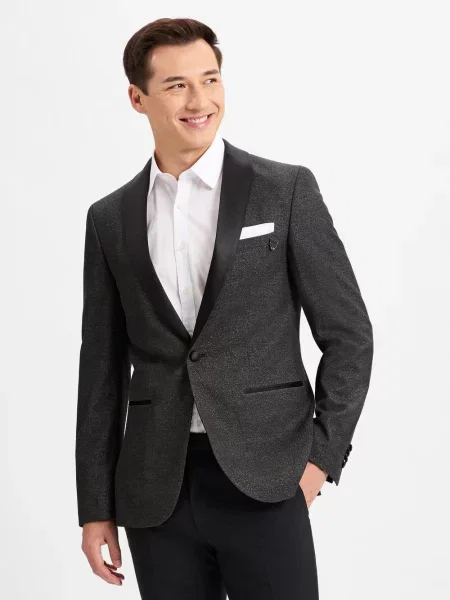 Finshley & Harding London Kurtka Mężczyźni Slim Fit Sztuczne włókno jednolity 46 czarny