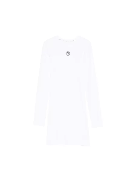 Marine Serre sukienka Moon Logo Ribbed Jersey mini rozkloszowana biały