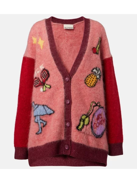 Cardigan Alemais cu broderie de lână roz