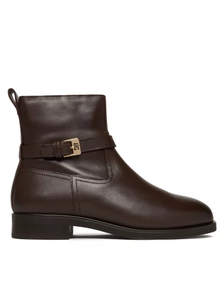 Tommy Hilfiger Čizme Th Buckle Riding Leather Bootie smeđa