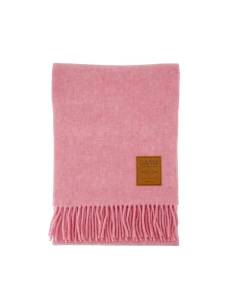 GANNI szalik wełniany Double Face Wool Solid gładki różowy
