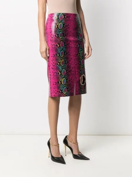 Spódnica skórzana Versace z nadrukiem różowa