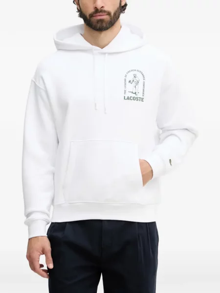 Hanorac cu glugă Lacoste cu imagine cu cordon alb