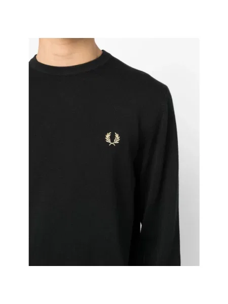 Lekka bluza Fred Perry klasyczna z dekoltem w kształcie litery U czarna