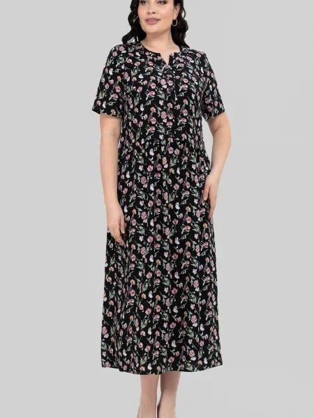 Сукня міді All Posa віскоза/модал чорний