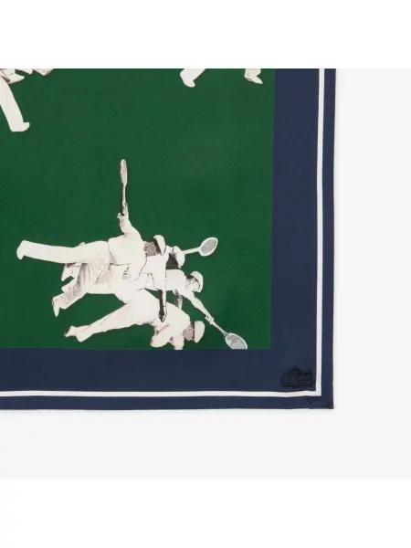 Lacoste Lekki Jedwabny Szal Z Nadrukiem zielona