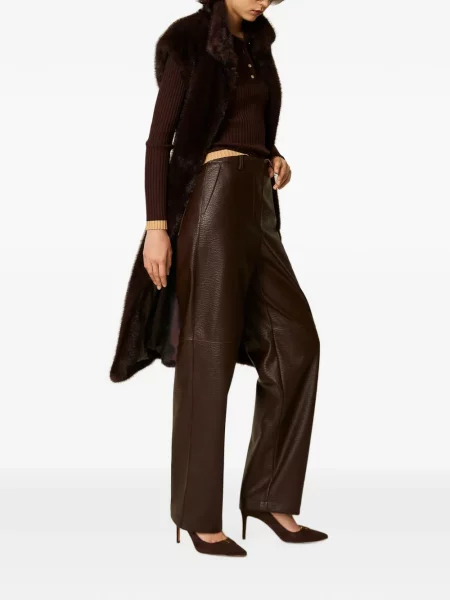 Pantaloni Twinset din piele maro