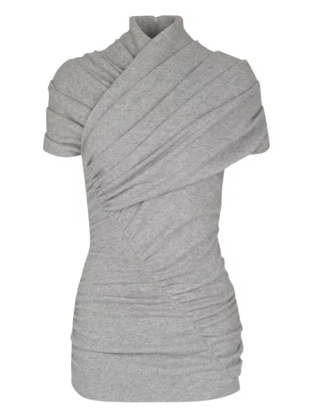 Top Balmain tricotate drapat scurt gri