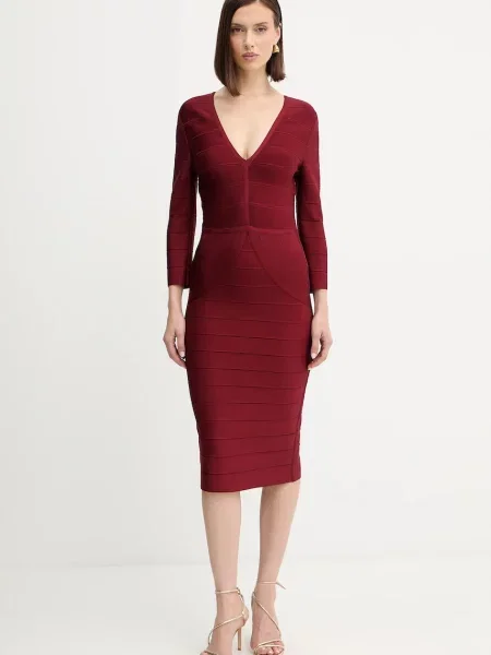 Herve Leger rochie Athena mini mulată bordo